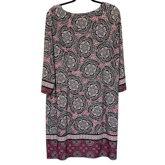 Chico's 3 Shift Dress Womens 16/18 Pink Black Floral Geometric Long Sleeve Art - Picture 2 of 7